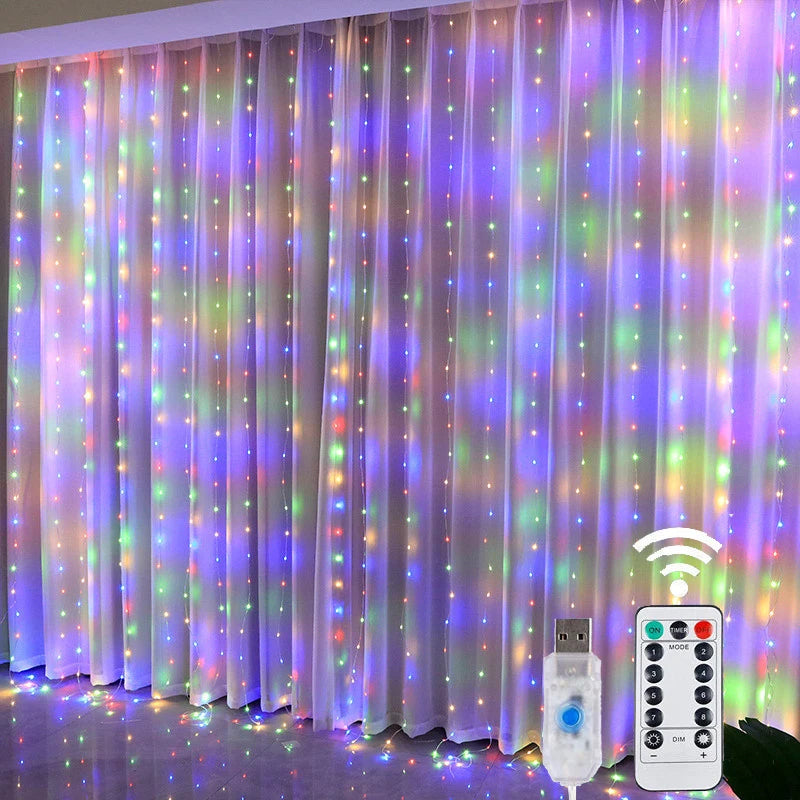 LED Fairy String Curtain Lights 8 Mode Remote USB