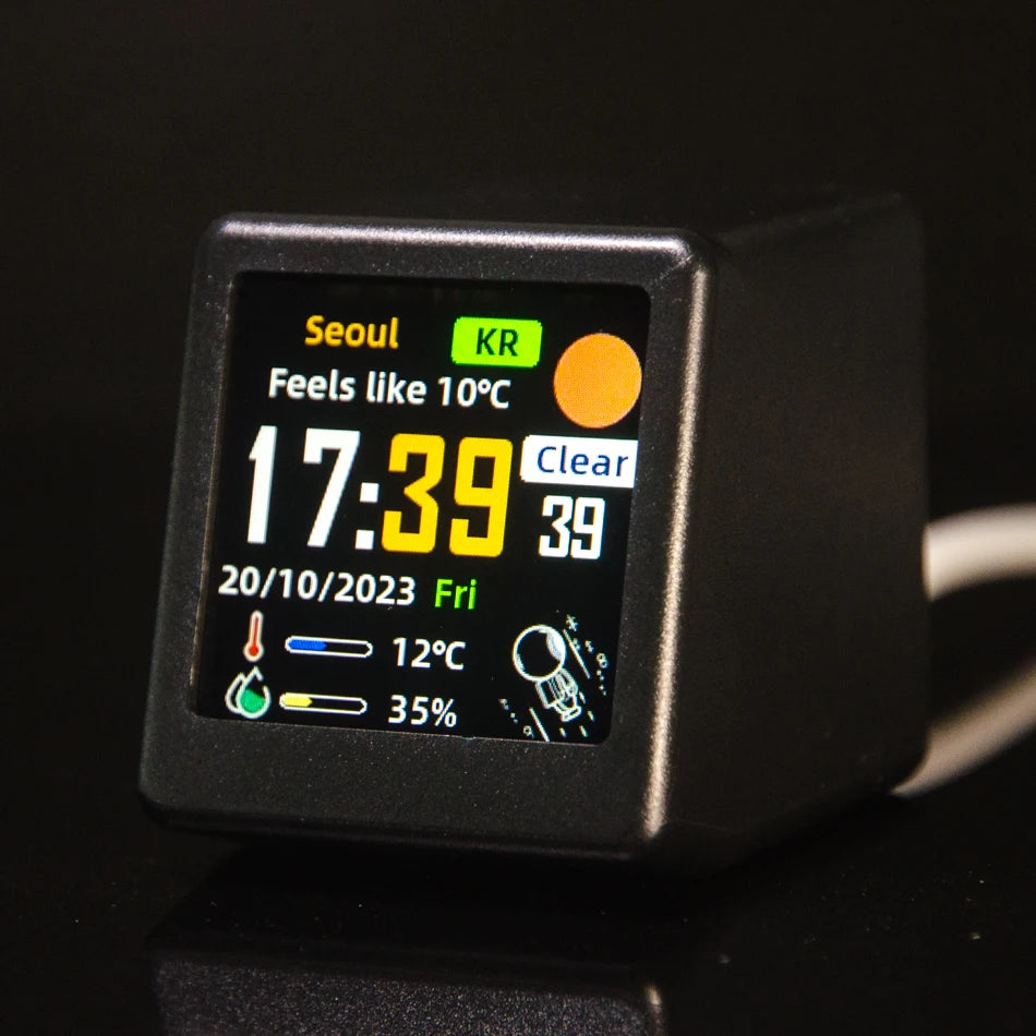Mini Desktop Weather Digital Clock Station with IPS LCD Screen Gadget for Decoration