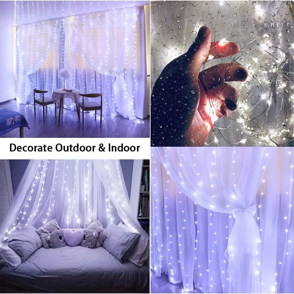 LED Fairy String Curtain Lights 8 Mode Remote USB