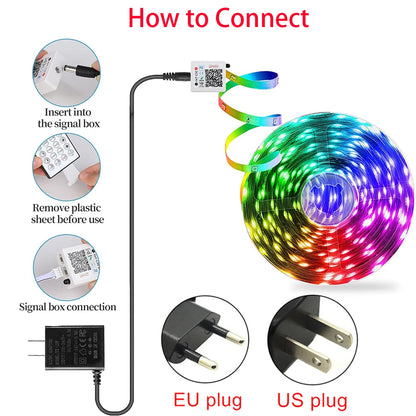 Led Lights for Room Music Sync RGB Led Strip Lights 10m 20m 30m Flexible Ribbon for Room Bedroom Decor