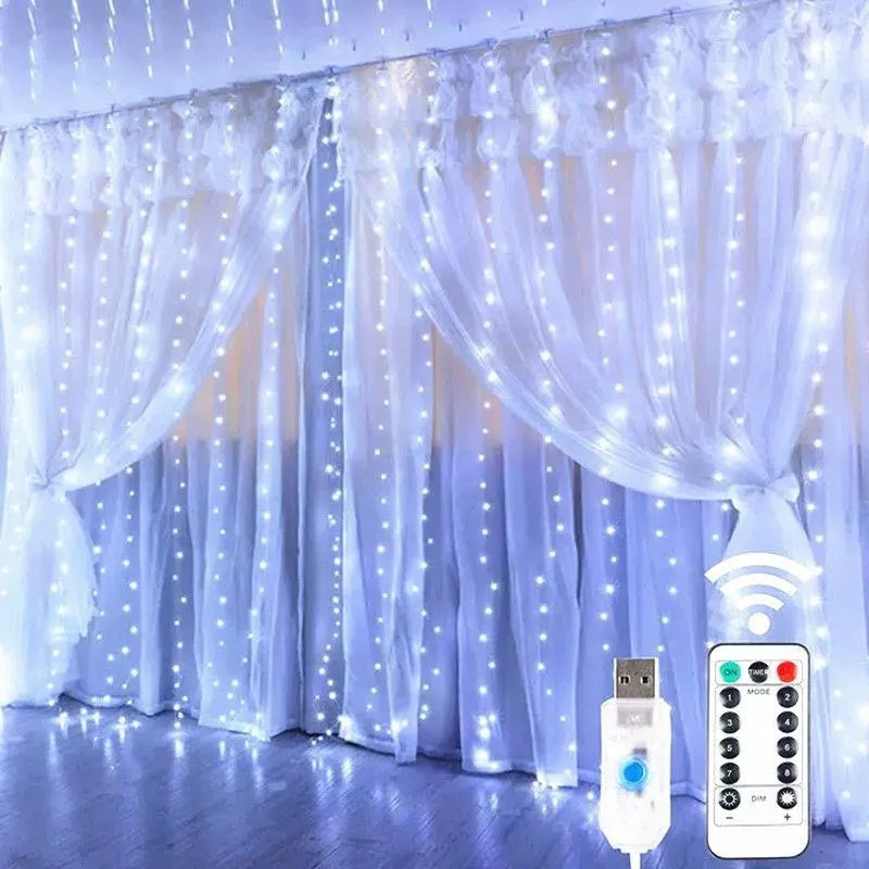 LED Fairy String Curtain Lights 8 Mode Remote USB