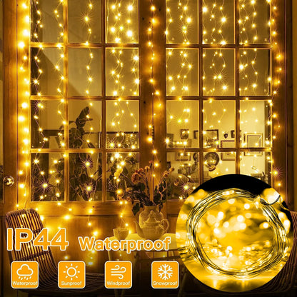 LED Fairy String Curtain Lights 8 Mode Remote USB