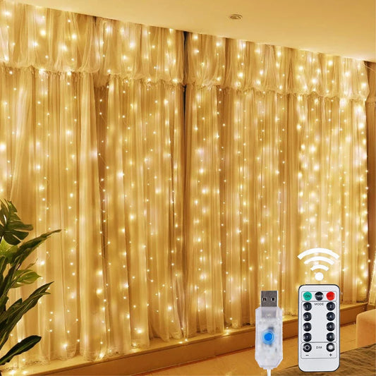LED Fairy String Curtain Lights 8 Mode Remote USB