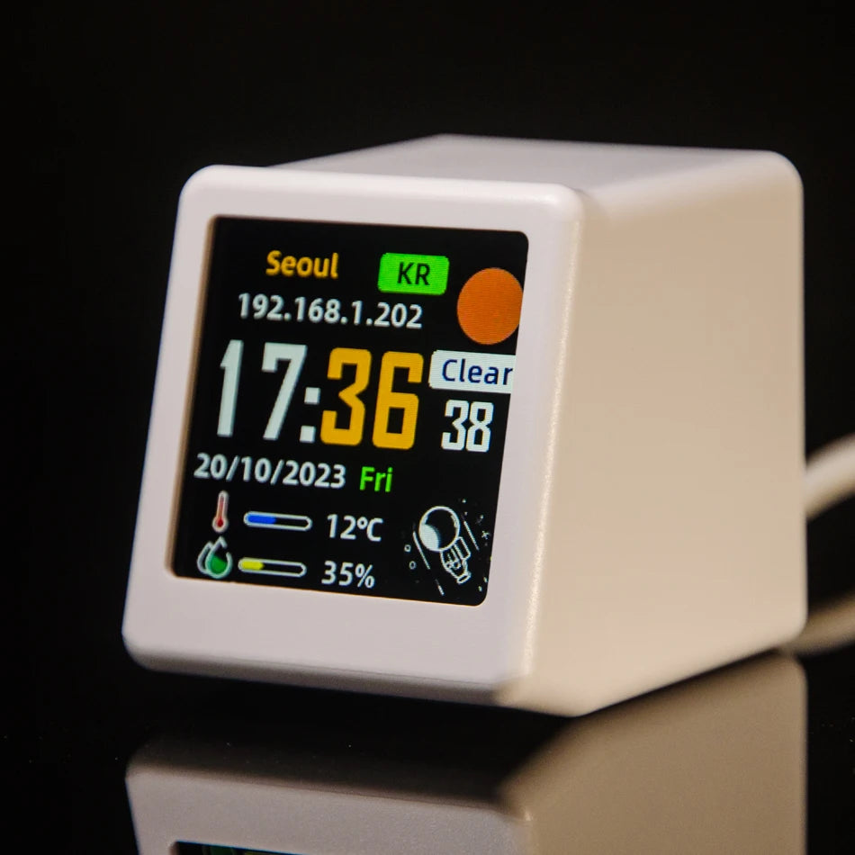 Mini Desktop Weather Digital Clock Station with IPS LCD Screen Gadget for Decoration