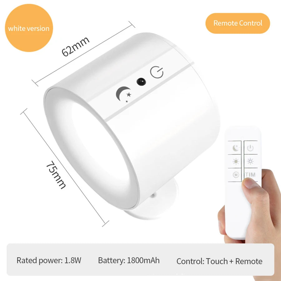 Rechargeable LED Wall Sconce | Touch & Remote | 360° Adjustable