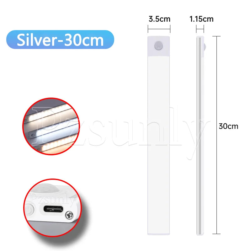 Rechargeable LED Motion Sensor Light Suitable For Kitchen, Wardrobe, Cabinet, 30cm/40cm/50cm