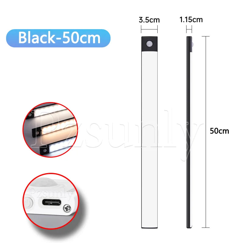 Rechargeable LED Motion Sensor Light Suitable For Kitchen, Wardrobe, Cabinet, 30cm/40cm/50cm