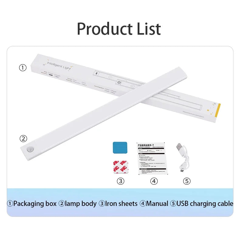 Rechargeable LED Motion Sensor Light Suitable For Kitchen, Wardrobe, Cabinet, 30cm/40cm/50cm