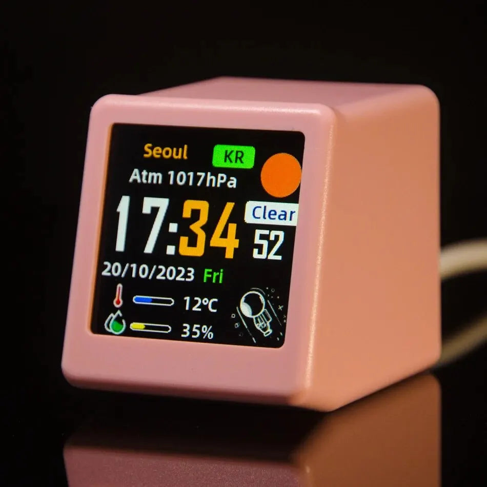 Mini Desktop Weather Digital Clock Station with IPS LCD Screen Gadget for Decoration