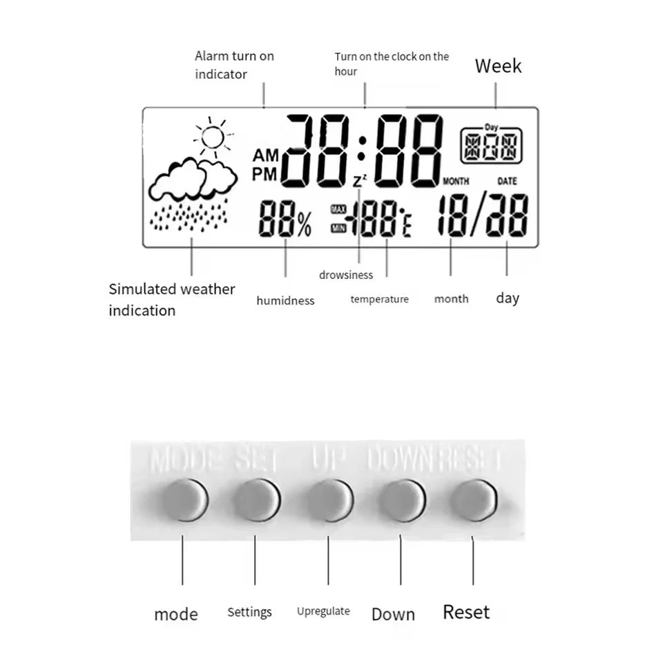 LCD Desktop Alarm Clock, Weather, Temp, & Humidity