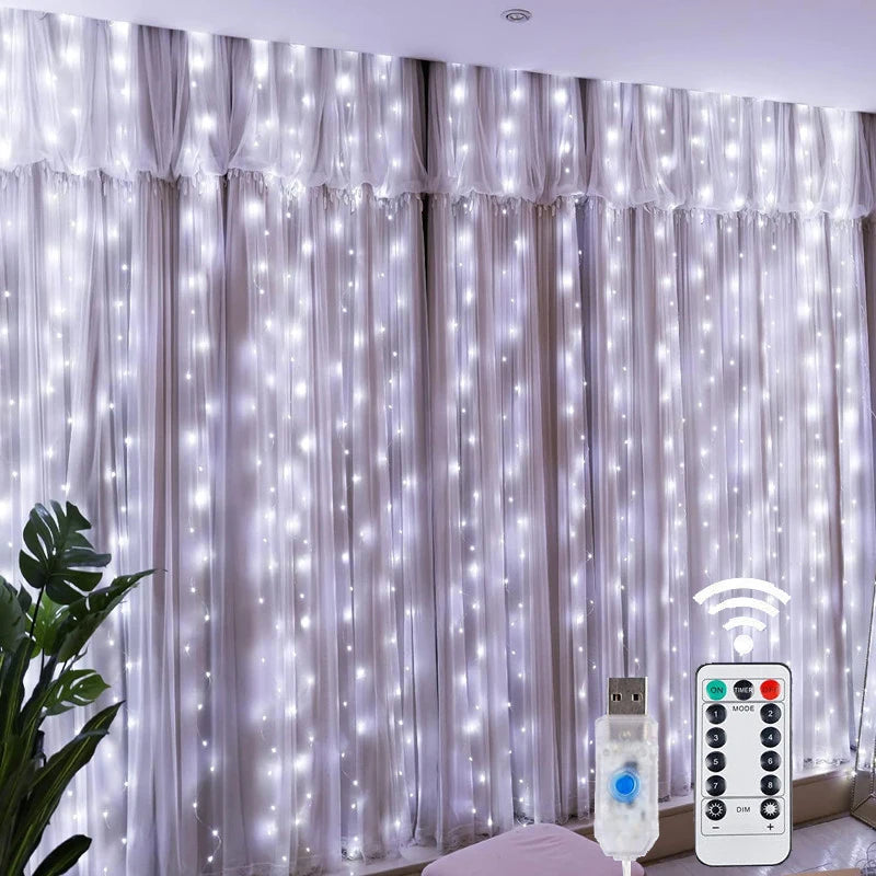 LED Fairy String Curtain Lights 8 Mode Remote USB