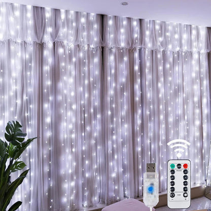 LED Fairy String Curtain Lights 8 Mode Remote USB