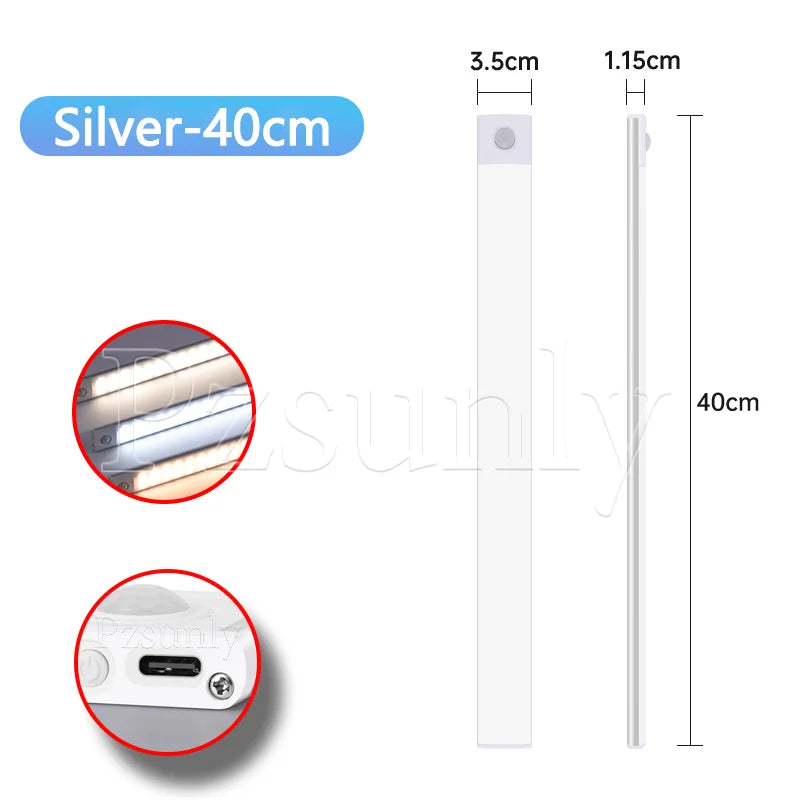 Rechargeable LED Motion Sensor Light Suitable For Kitchen, Wardrobe, Cabinet, 30cm/40cm/50cm